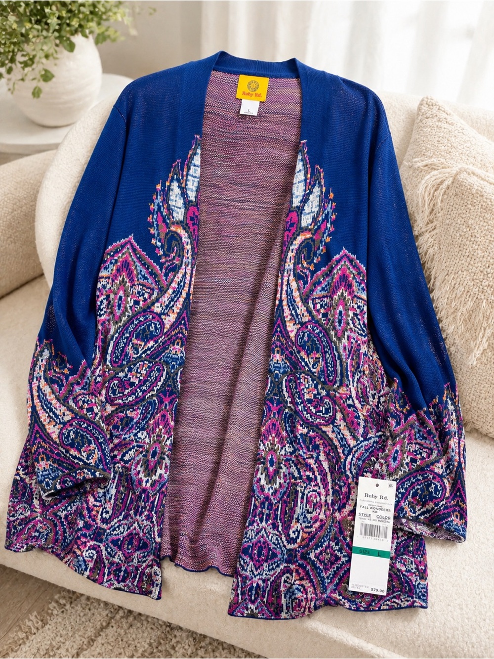 Ruby Rd. Blue & Purple Paisley Open-Front Cardigan